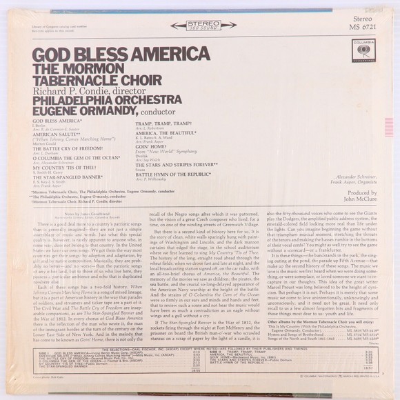 Mormon Tabernacle Choir Philadelphia Orchestra God Bless America Vinyl LP Record - Picture 2 of 12